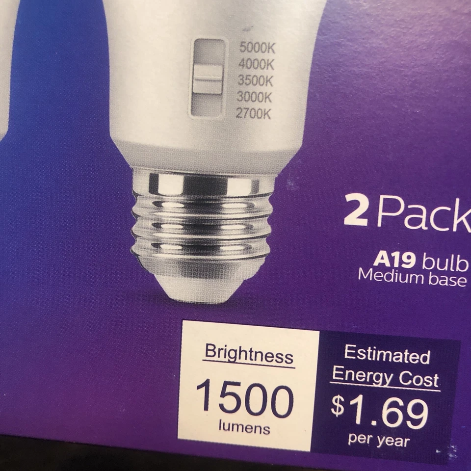 Philips LED Multi-CCT Dip Switch 100W A19 2P: Dimmable 13.7-Year Life -  1 boxes - Image 4 of 4