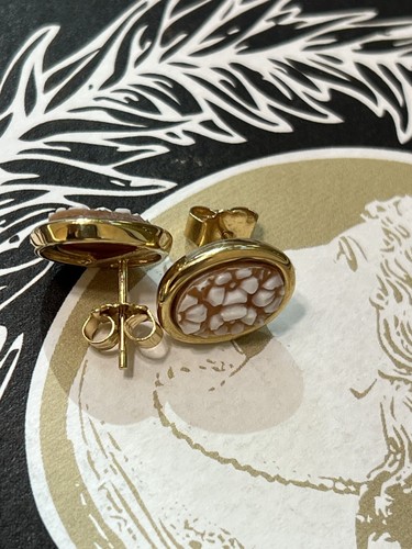 Cameo Italiano Romantica Earrings Handmade On Shell & 925 Sterling Silver Flower - Picture 6 of 13