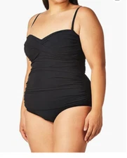 Profile by Gottex Women Solid Twist Front Bandeau Swimsuit Black Size 6  7899