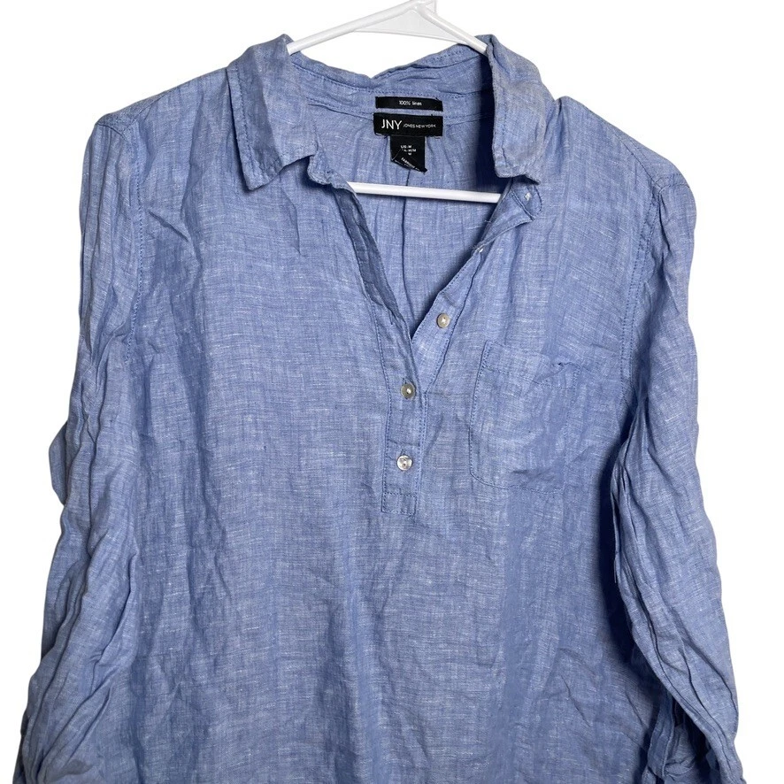 JNY Blouse Women's Medium 100% Linen Lagenlook Jones New York Shirt Solid Top - Image 2 of 4
