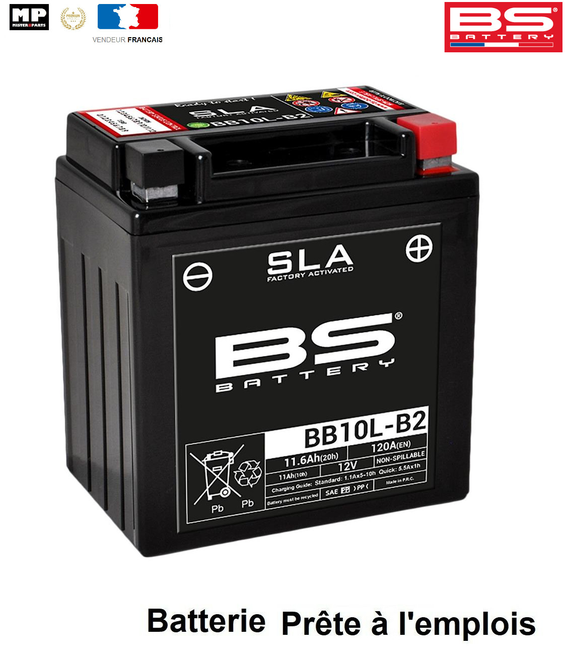 Batterie Moto BB10L-B2 BS BATTERY SLA prée-activée 12V 11.6Ah pour démarrage fiable