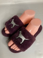 PINK Victoria Secret slippers size logo fuzzy plush cozy plum purple medium