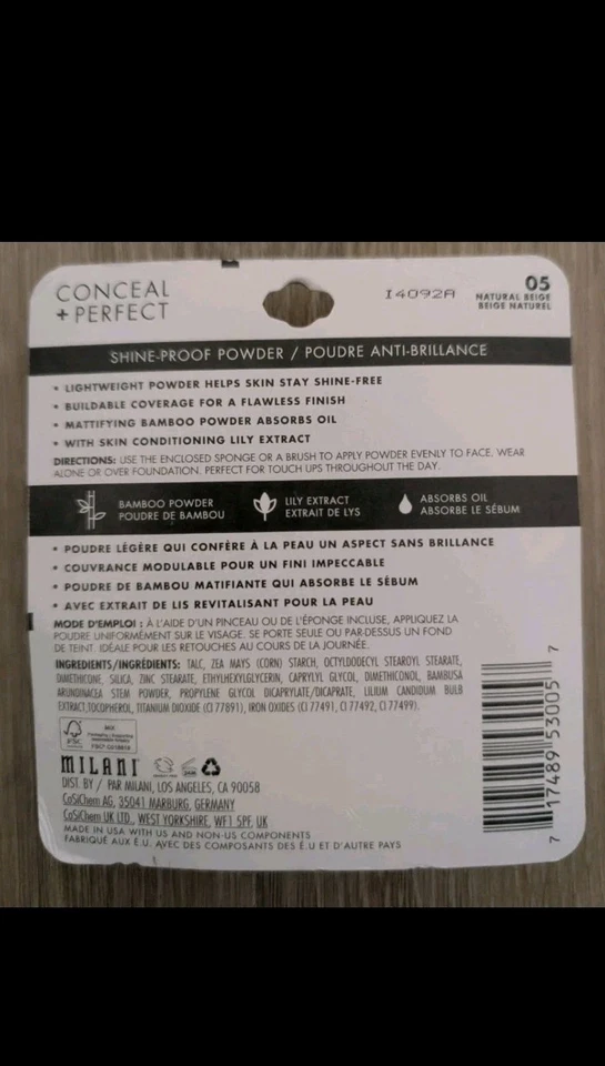 MILANI Conceal + Perfect Shine Proof Powder Lightweight ~ 05 NATURAL BEIGE ~ NEW - Image 2 of 2