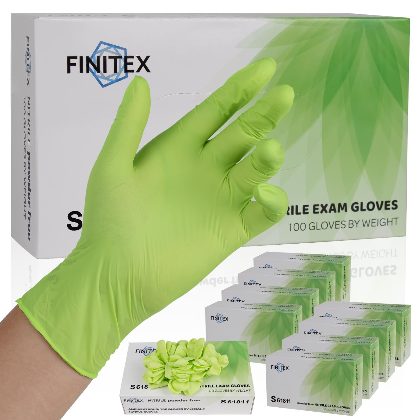 Nitrile Disposable Latex-Free Gloves Green 3.5mil 1000PCS Powder-Free Cleaning Safety