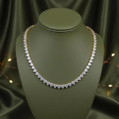 18CT Certified Tester Pass Moissanite Tennis Necklace 10K Yellow Gold 16'' Inch