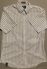 Mens Stafford Wrinkle Free Oxford LARGE Short Sleeve Button Shirt Sz 16 Striped