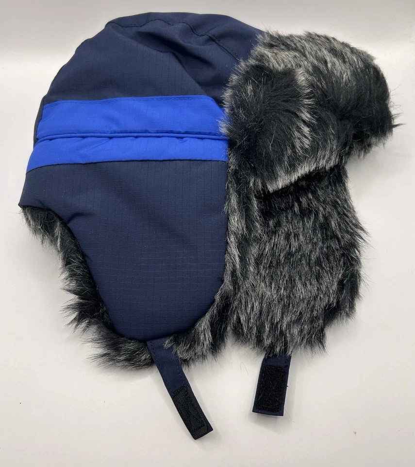 Мальчики Colorblock траппер шляпа XS (6-12 M) двухцветный синий искусственной ели отделки * новый с Ярлыками * - Изображение 3 из 4