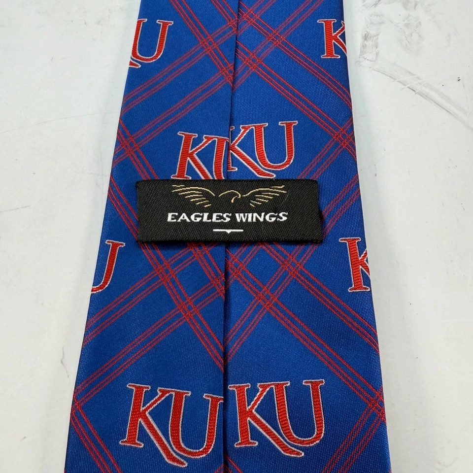 Gravata Eagles Wings KU Kansas Jayhawks padrão xadrez gravata esportiva equipe colegial - Imagem 3 de 4