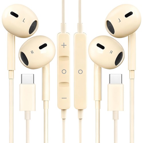 2 Packs USB C Headphones for iPhone 16/15 Phone Earbuds with Microphone & Volume