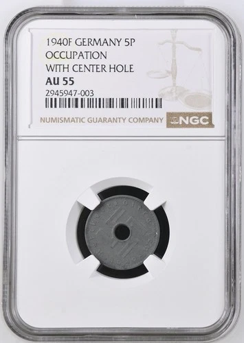 Germany 1940 F 5 Reichspfennig Reichskreditkassen, KM#98, NGC AU55 Rare Military