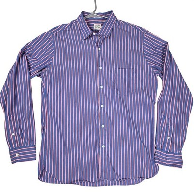 J.Crew Button Down Slim Fit Striped Shirt Mens L Blue Red Preppy Nautical Fair