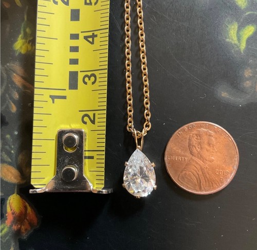 Pear Shaped Teardrop Cubic Zirconia Pendant Necklace with Gold Tone Chain - Picture 6 of 13