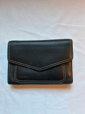 VTG Fossil Black Pebble Leather Tri-Fold Womens Wallet, 5.5" W x 4" H x 1.25" D