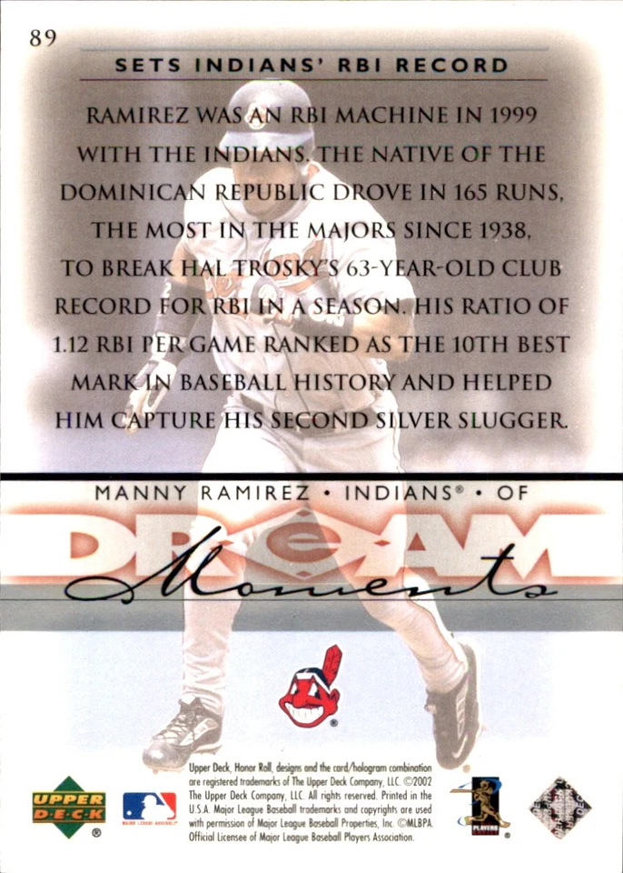 Manny Ramirez 2002 Upper Deck Honor Roll #89 Indians FREE SHIPPING AutographDen - Image 2 of 2