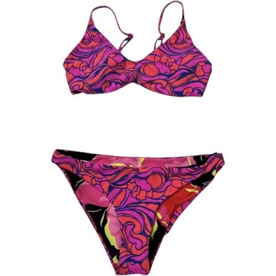 Maaji Bikini Swimsuit Colorful Tropical Floral Reversible Neon Swirl M Beach