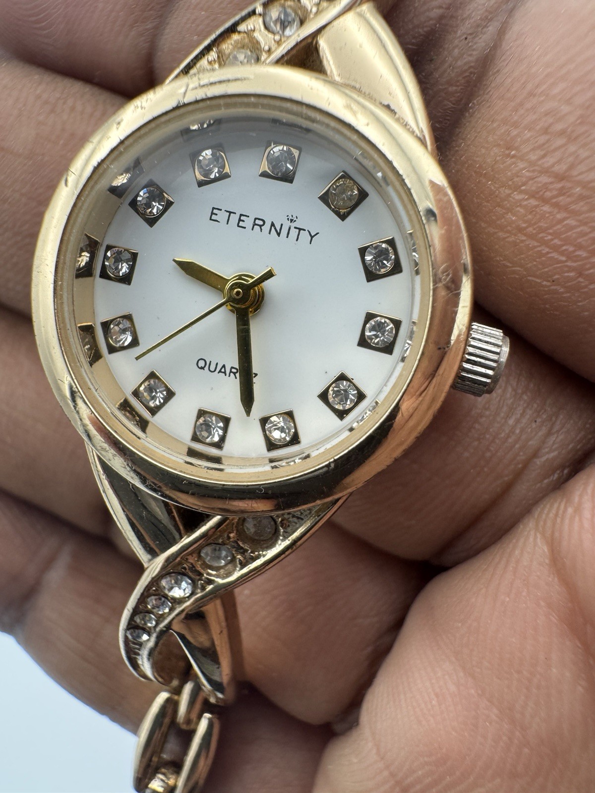 ETERNITY Quartz Studded Ladies Bracelet Watch (Size 7.5) in Gold Tone image 3