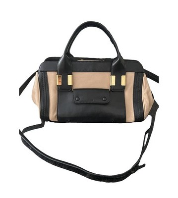 CHLOE Alice Convertible Lambskin & Calfskin Satchel Shoulder Bag Cream & Black 