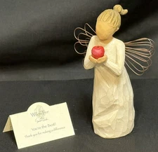 Willow Tree You're The Best!  Angels Figurine Demdaco Red Apple Thank You #26248