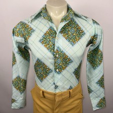 Vtg 60s 70s Disco Shirt Polyester Saturday Night Fever Disco MCM Mod Mens Medium