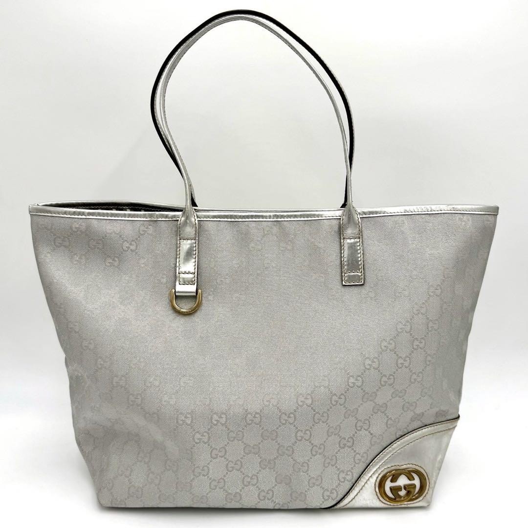 Gucci GG Canvas Tote Bag Silver All-Over Pattern Brit Women PC26JN