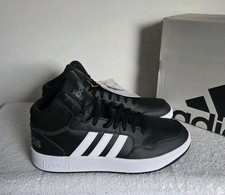 ADIDAS HOOPS 3.0 MENS UK SIZE 9.5 MID CORE BLACK LEATHER BASKETBALL TRAINERS