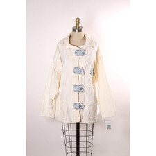 1980s White and Blue Denim Button Down Long Sleeve Frayed Detail Jacket