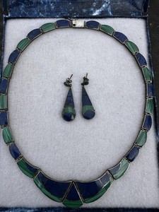 Chilijska biżuteria pasująca zestaw inkrustowana z naturalnym lapis lazuli