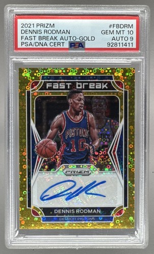 Dennis Rodman 2021 Panini Donruss Optic Gold Prizm Fast Break Auto /10 PSA 10