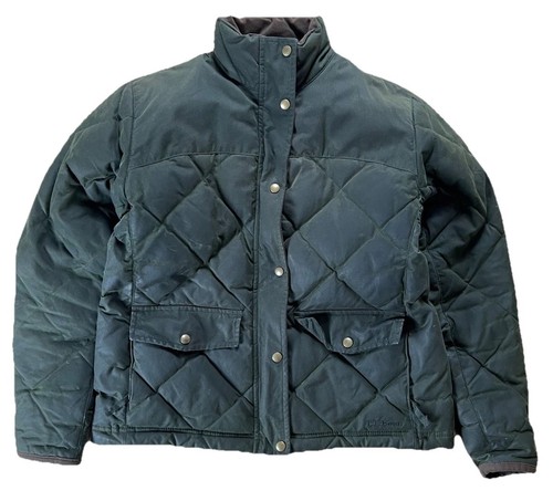 Vintage LL Bean Jacket Waxed Cotton Goose Down Puffer Green S Regular Women’s