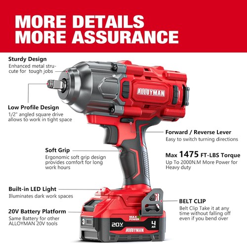 Cordless Impact Wrench, 1475Ft-lbs (2000N.m) 1/2 High Torque Brushless Impact Gu - Picture 7 of 9