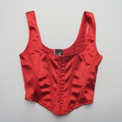 Windsor Y2K Corset Bustier Top Size XS Red Satin Crop Sexy Goth Going Out Club