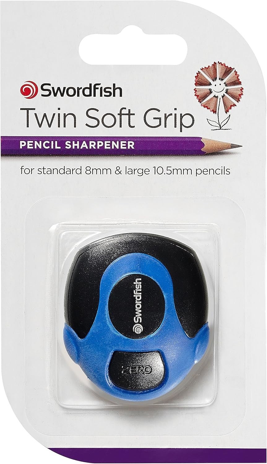 Swordfish 40289 Twin Soft Grip Double Hole Pencil Sharpener 1 Piece Blue New