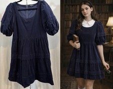Madewell Corduroy Tiered Mini Dress navy Sz Medium  NWOT Preppy