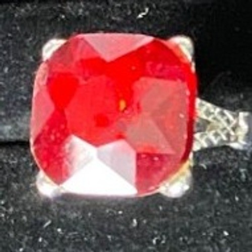 Square Cut Red Gem Silver Tone Statement Ring Siz… - image 1