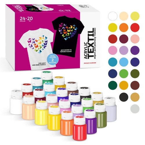 7 Artists Fabric Paint Set 24 x 20 ml – Permanent Textile Paints for Clothes,