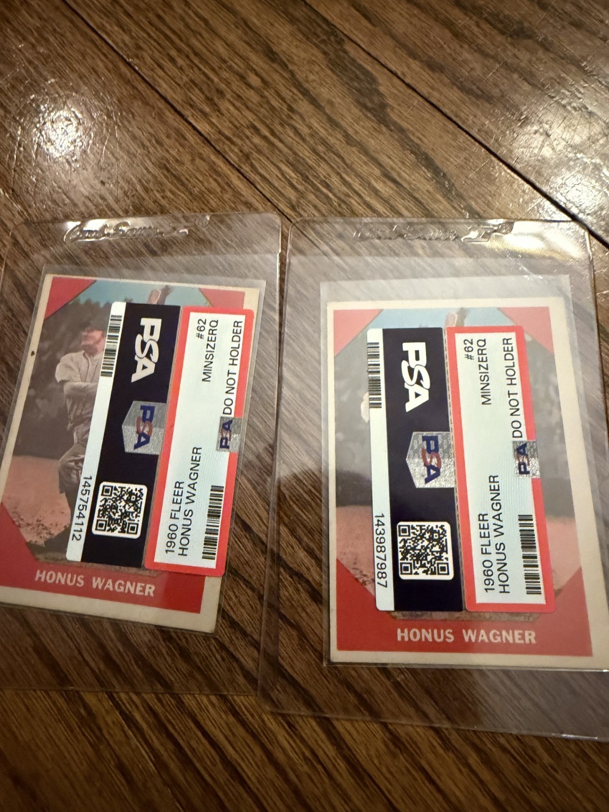 Honus Wagner Two 1960 Fleer #62 Authentic Cards PSA Min Size Issue on both view 2