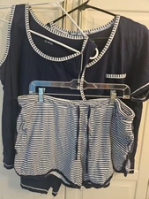 3 Pc Carole Hochman Size L Blue Pajama Set Tank, T-shirt & Shorts