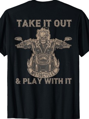 Men's Funny Biker Skeleton Motorcycle Rider Graphic T-Shirt - Black Casual