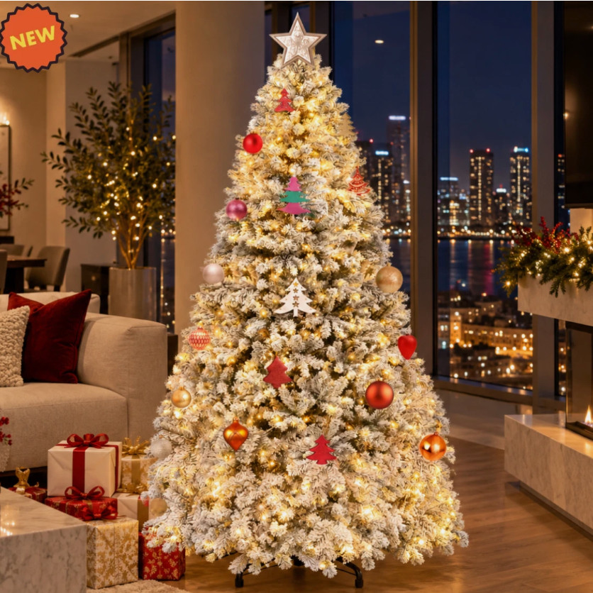 Arbol De Navidad Con Luces LED Multicolor Pre-Lit Pine 6ft Flock Christmas Tree