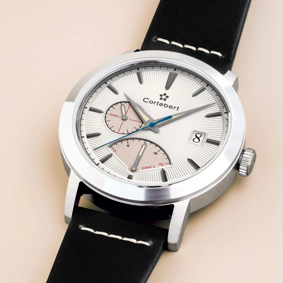 Cortebert Rodez retrógrado doble tiempo blanco/cuero genuino | esfera blanca Foto 3 de 4