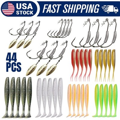Dovesun 44PCS Weighted Swimbait Hooks & Soft Lures Set for Bass Fishing 
