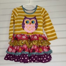 Jelly the Pug Girl Owl Ruffle Dress Stripe Polka Dot Floral Yellow Pink Purple 2
