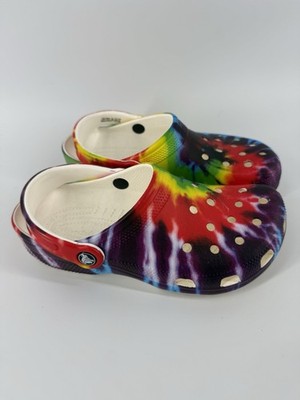 Crocs Classic Tie-Dye Clogs Shoes Men s Size 5 Women s Size 7 Rainbow EUC