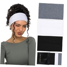 Wide Headbands: Boho Elastic Non-Slip Color Set 1: Black, white, light gray