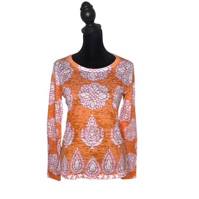 Womens Burnout BOHO Floral Orange Top Size S Hippie Eclectic Dopamine Layering