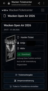 2x Wacken Open Air 2026 Harder Tickets