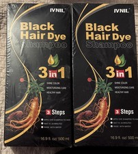2 - Black Hair Dye Shampoo - 3 in 1 Shine Color Moisture Care 16.9oz Each