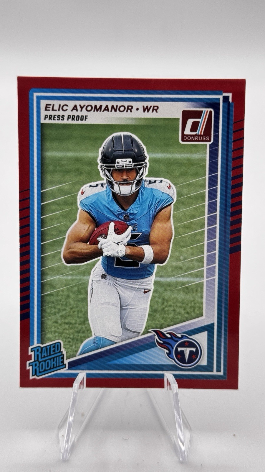 2025 Panini Donruss - Rated Rookie Elic Ayomanor #339 Red Press Proof (RC)