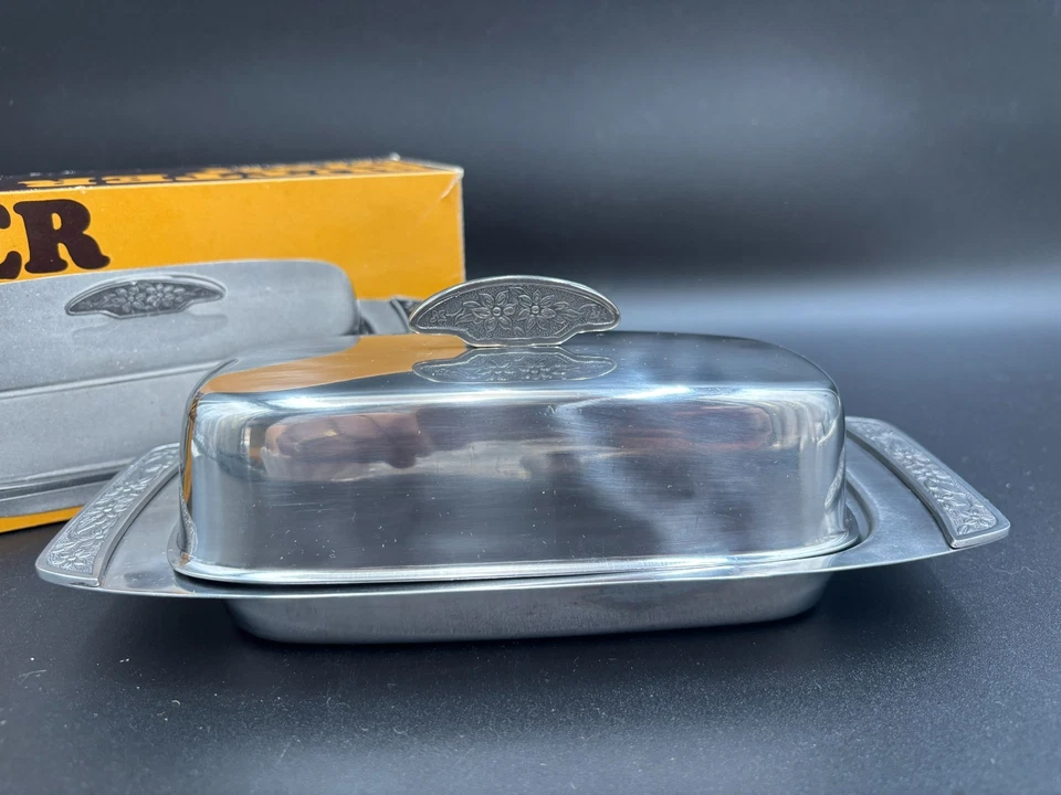 Винтажное блюдо для масла из нержавеющей стали середины века ~ Япония ~ с оригинальной коробкой - Изображение 2 из 4