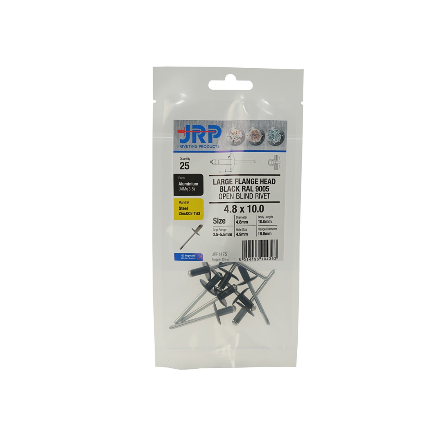 Jrp Riveting Products 4.8 x 16mm Black Rivets - Bag of 20 -